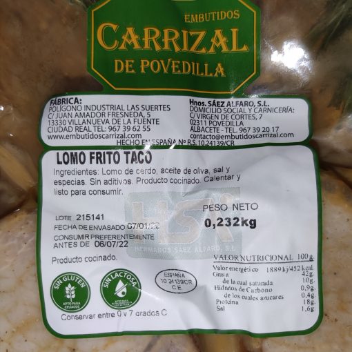 Valor Nutricional Lomo de Orza Manchego Artesano